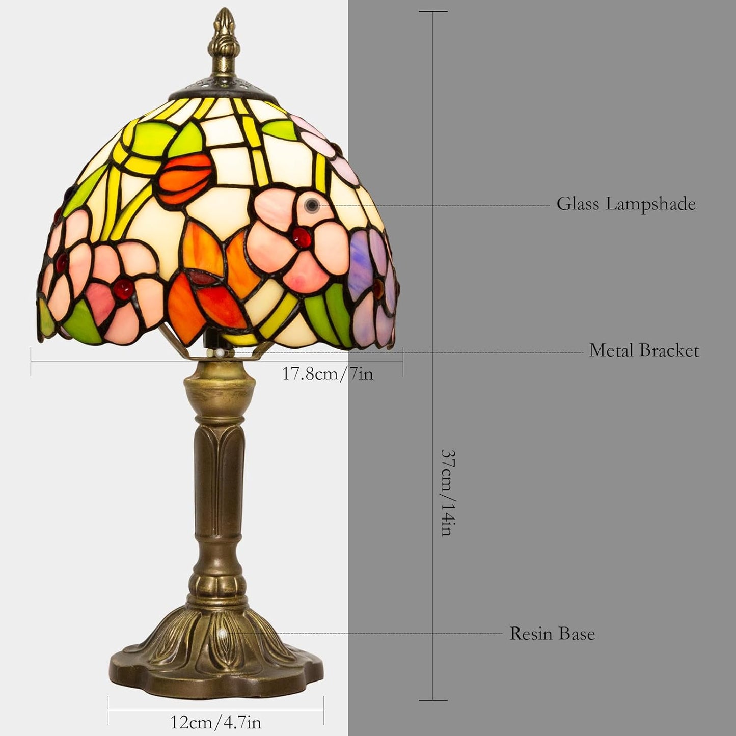 Tiffany Table Lamp - 8 Inch Antique Stained Glass, 3 Color Temperatures, Handcrafted for Bedroom & Living Room