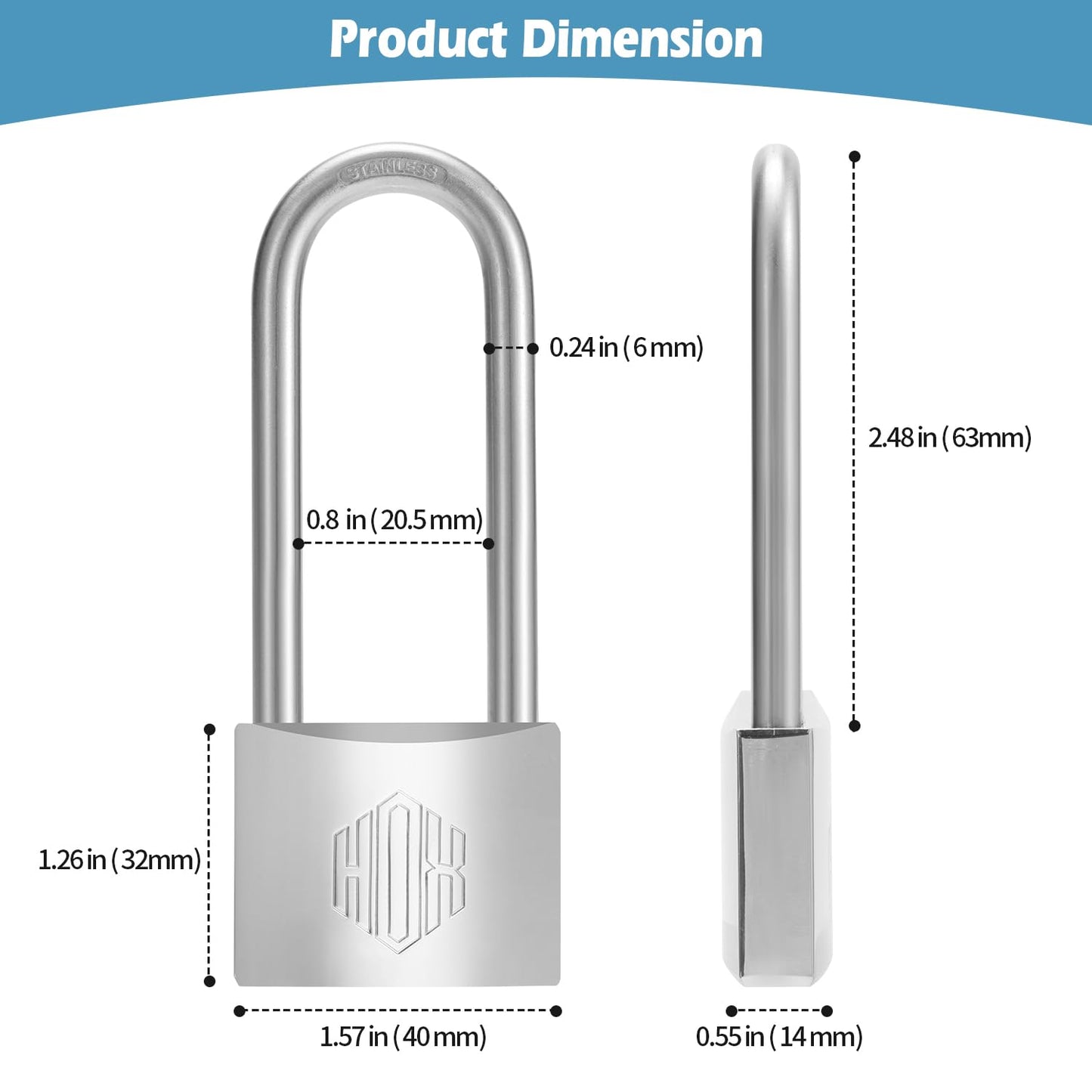 HOX Marine-Grade Rustproof Padlock, Stainless Steel Shackle & Chrome-Plated Brass Body, Weatherproof Outdoor Lock, 2.5-Inch Long Shackle, 12-Pack