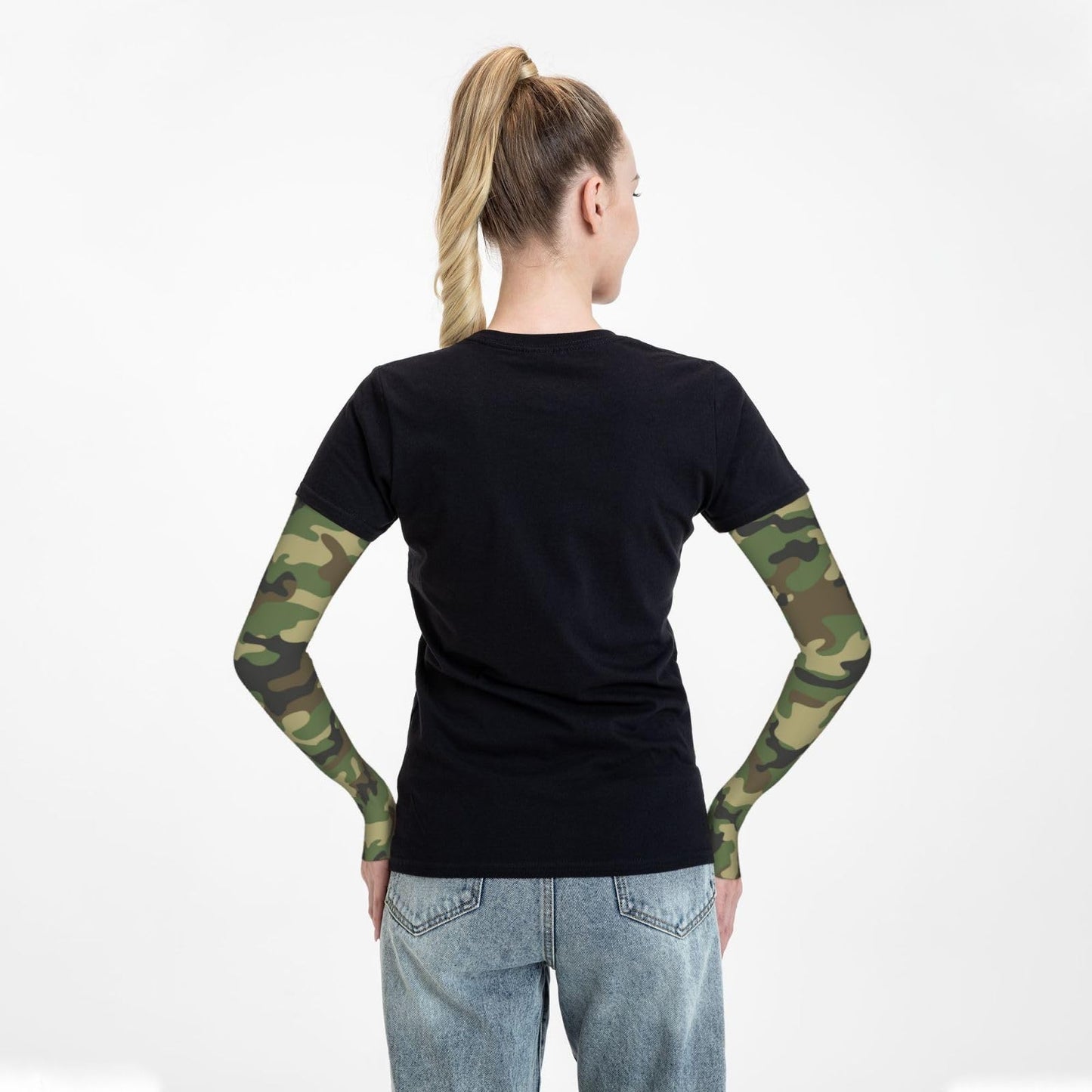 ANSGSD Green Camouflage Modern Gardening Sleeves With Thumb Hole For Women Men, Farm Sun Protection Thorn Proof Cooling Arm Sleeves To Cover Arms For Garden Sports