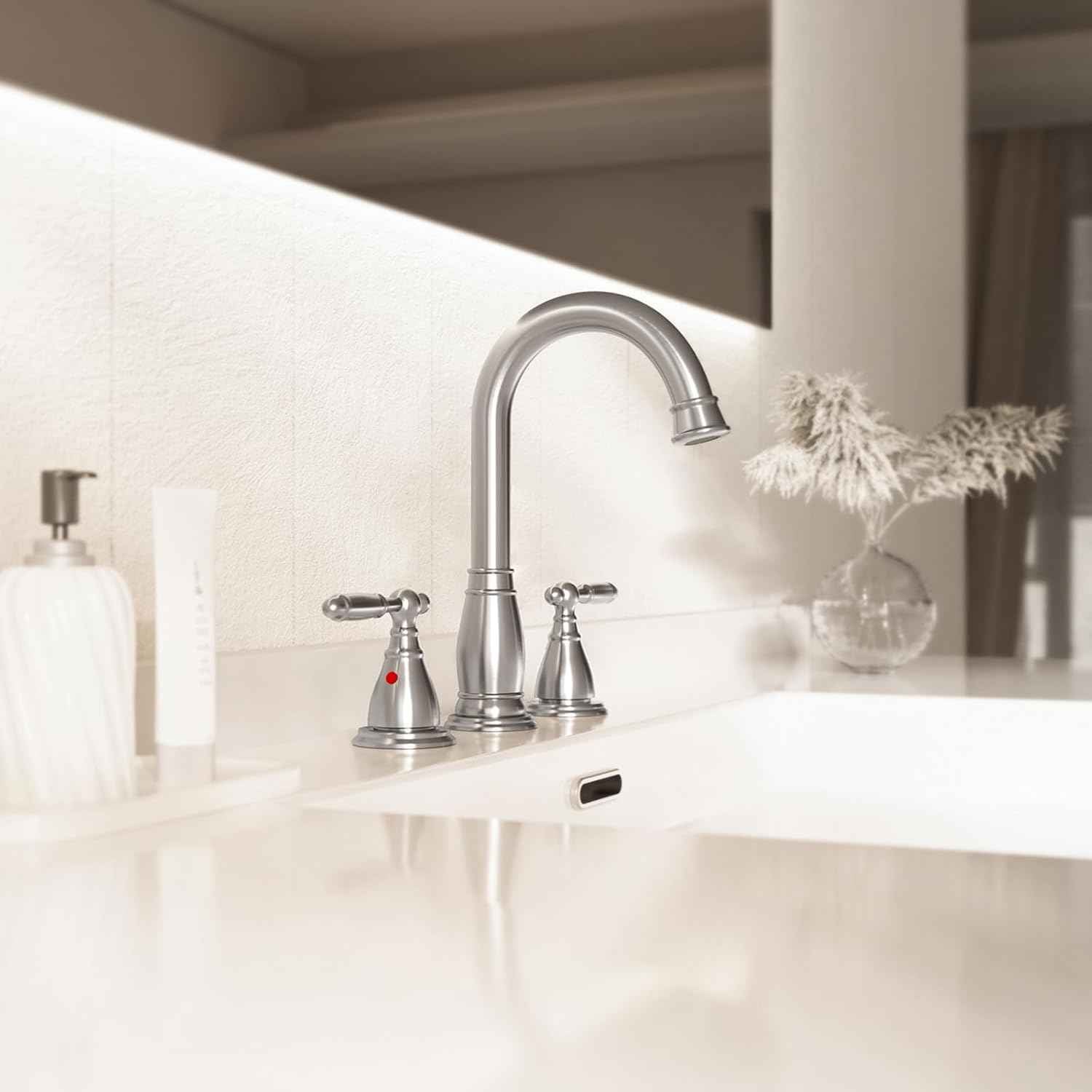 Oil Rubbed Bronze Widespread Bathroom Faucet Set with Valve & Drain - Phiestina WF017-4-ORB