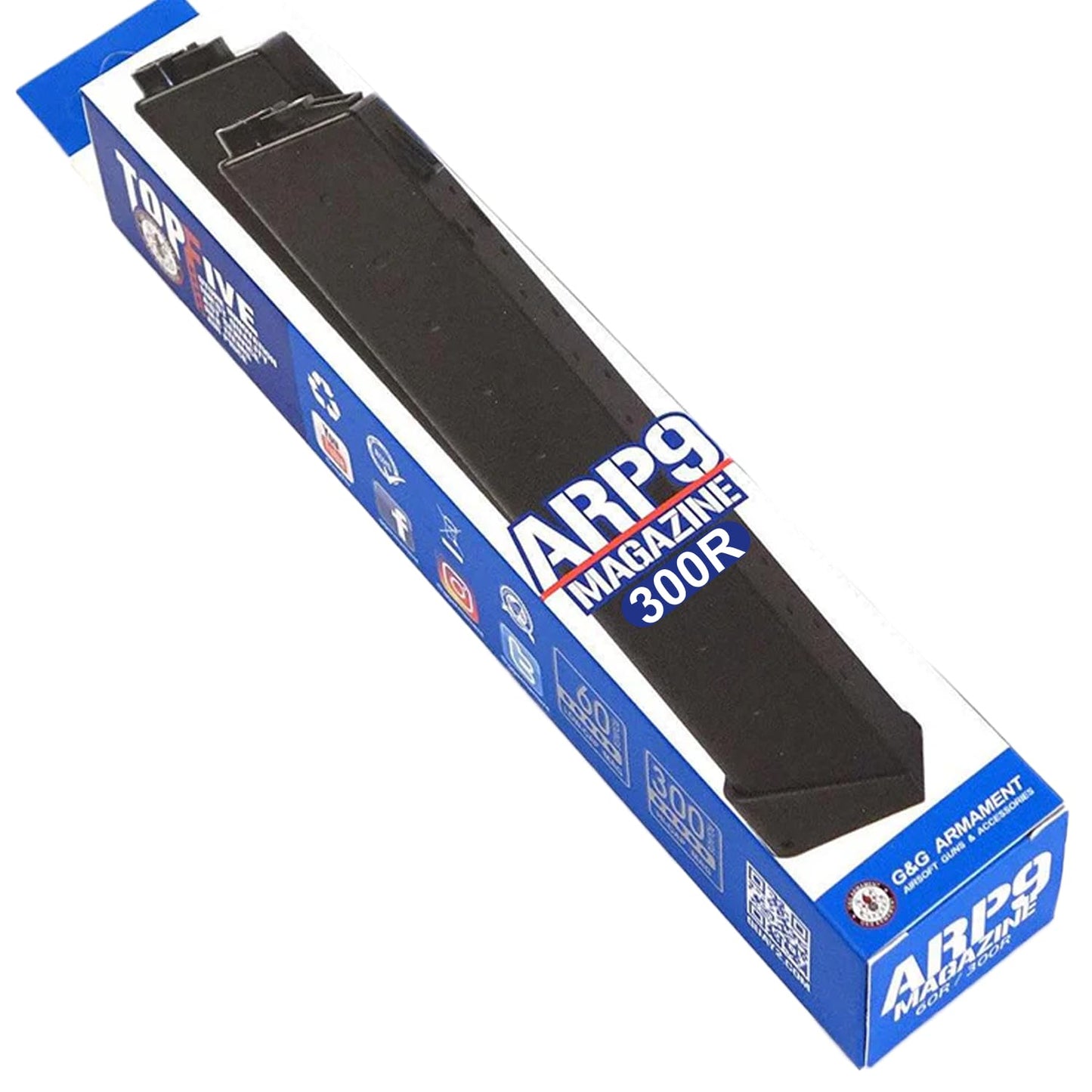G&G Armament 300R Hi-Capacity Magazine for CM16 ARP-9 & PCC-9 & LT Battle X 9mm (G-08-159) Black