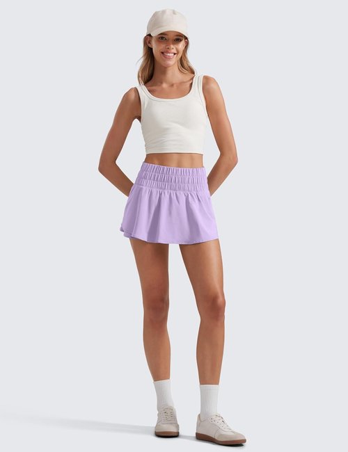 CRZ YOGA Athletic Shorts with Ruffle Skirt Overlay - High Waisted, Flowy Design for Workout & Tennis