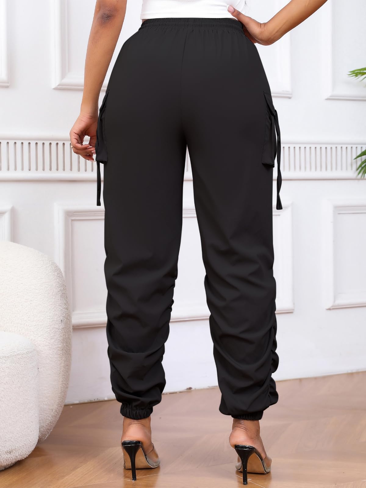 Gudasuo Cargo Pants Women Joggers Quick Dry Hiking Pants with Pockets Black