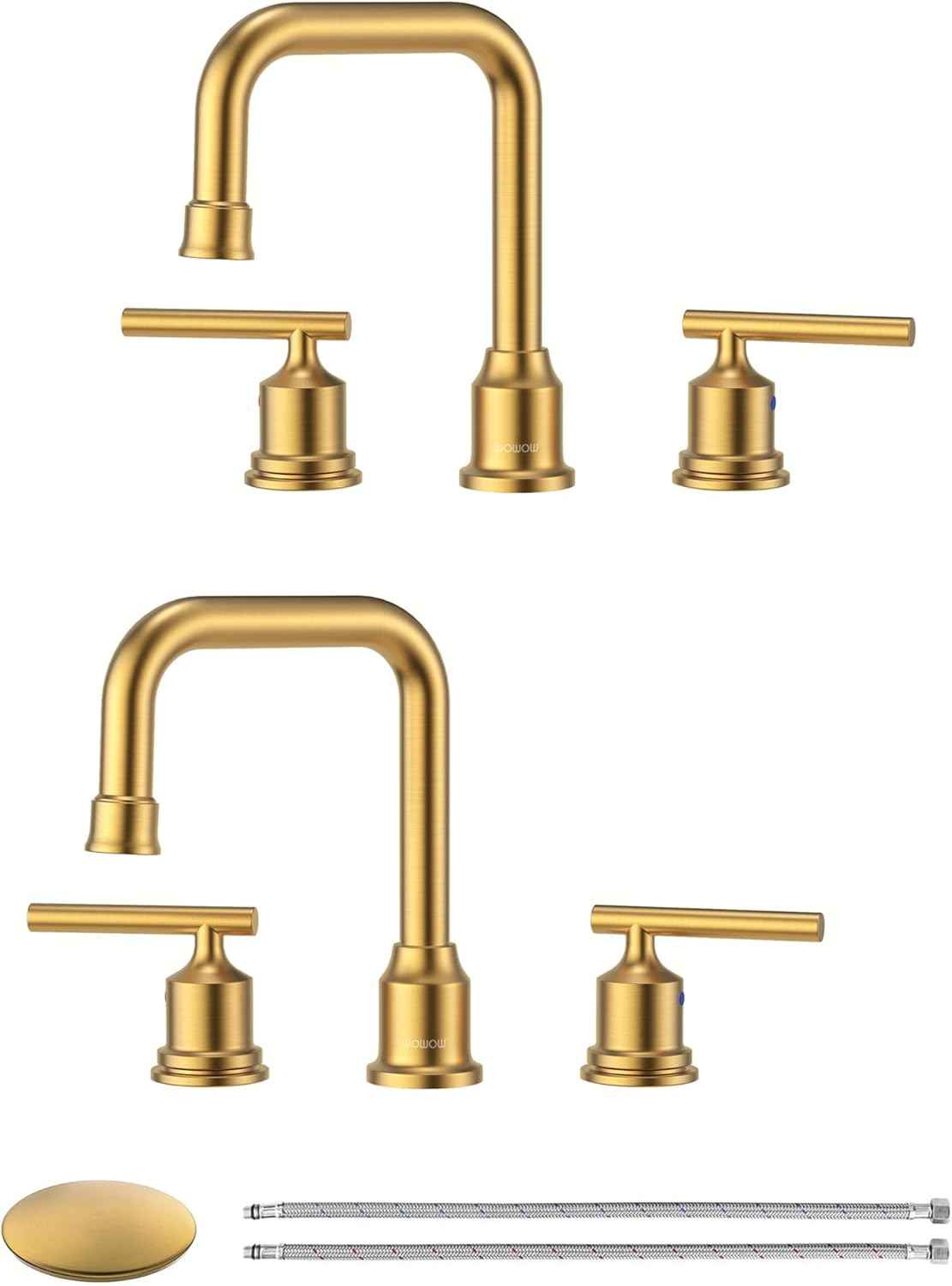 Brushed Nickel 8-Inch Widespread Bathroom Faucet with 360° Swivel Spout - Modern 2 Handle Lavatory Sink Fixture