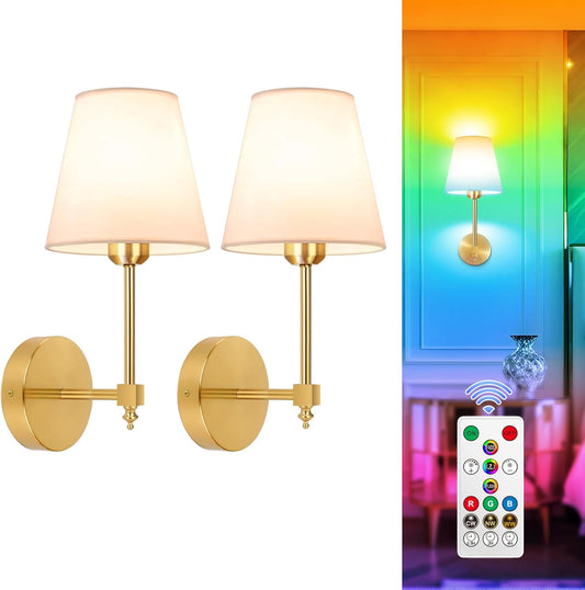Rechargeable Black Wall Sconce Set of 2 - 5CCT Wireless Dimmable Lights with Remote for Bedroom & Living Room