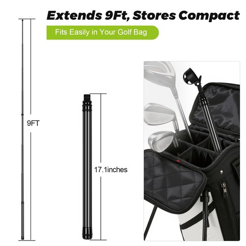 SevnElk 9Ft Golf Ball Retriever Telescopic, Carbon Fiber Golf Ball Picker Upper for Water, Lightweight & Durable Golf Ball Grabber with 2 Claw Sucker Tool, Golf Accessories Gifts for Men Women