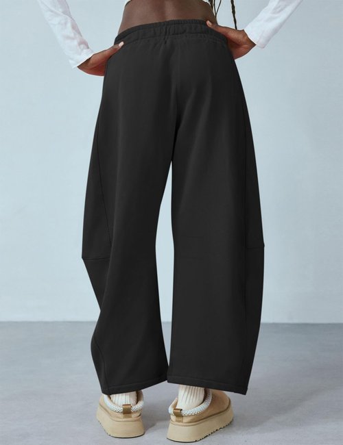 FACDIBY Women's Barrel Sweatpants Fleece Lined Wide Leg Baggy Sweat Pants Interior Drawstring Athletic High Waisted Lounge Sweats with Pockets Black M