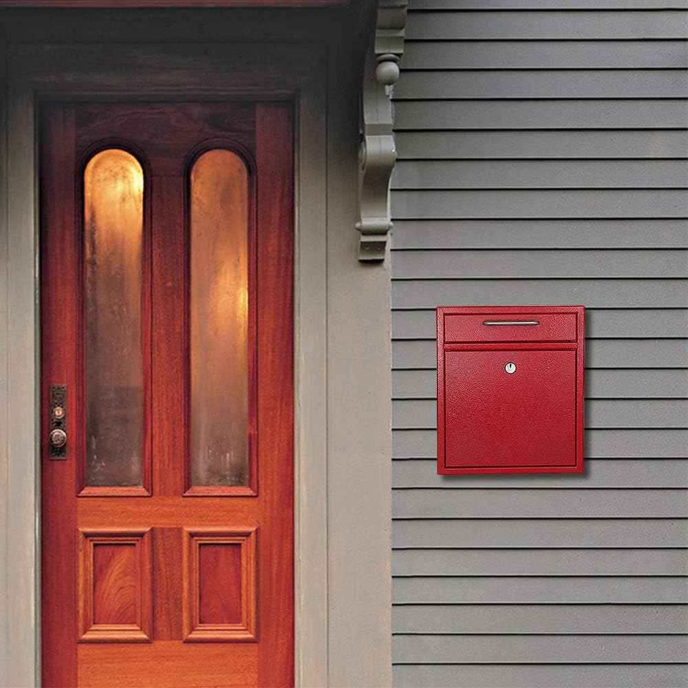 Secure Wall-Mount Mailbox with Lock | KYODOLED Large Steel Drop Box, Black, 16.2H x 11.22L x 4.72W