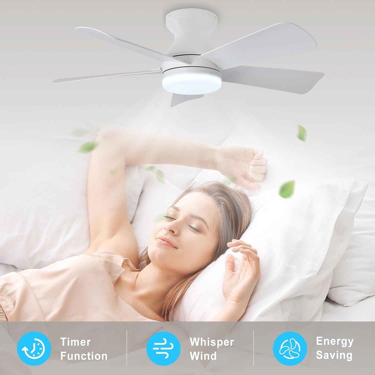42-Inch Modern Black Ceiling Fan with Light & Remote - Dimmable Low Profile, 5 Reversible Walnut Blades, 6 Speeds for Indoor/Outdoor Use