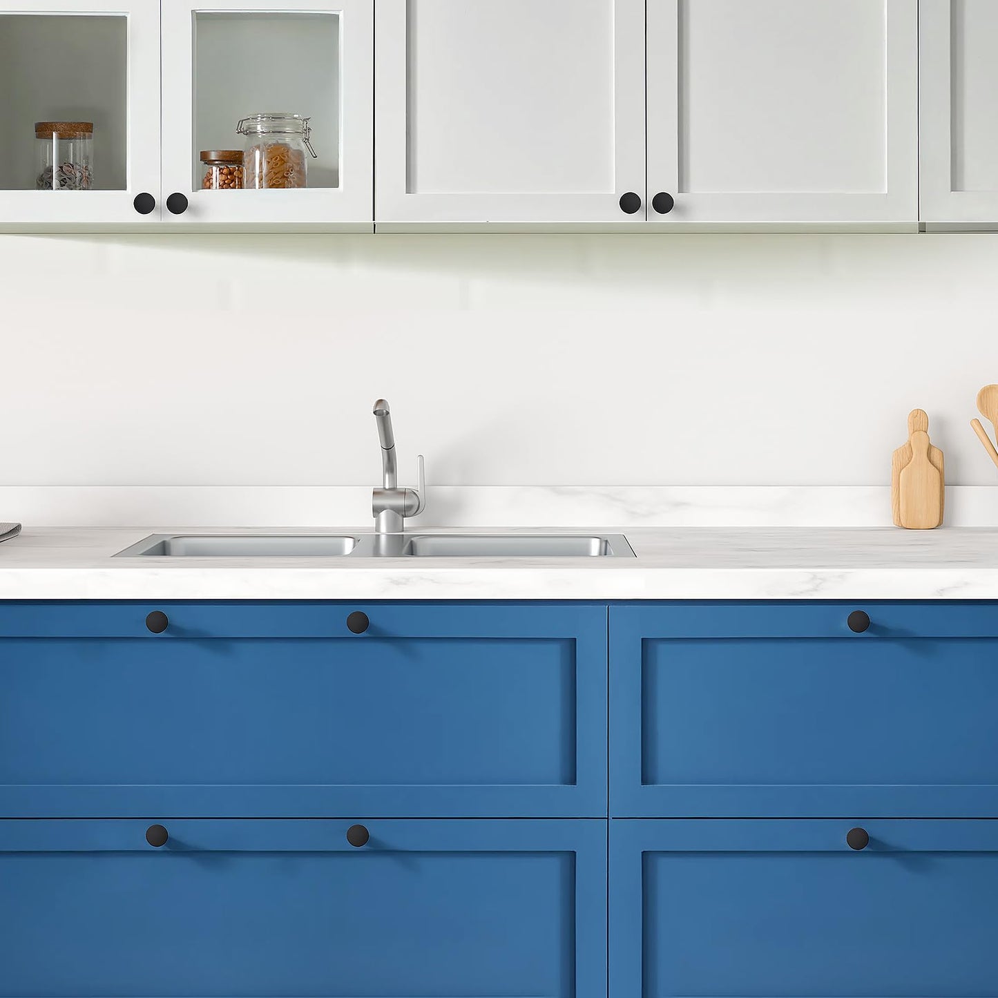 Ravinte 3 Pack Cabinet Knobs Black Kitchen Cabinet Knobs Round Dresser Drawer Knobs Matte Black Drawer Pulls Closet Door Knobs 1-1/5 Inch