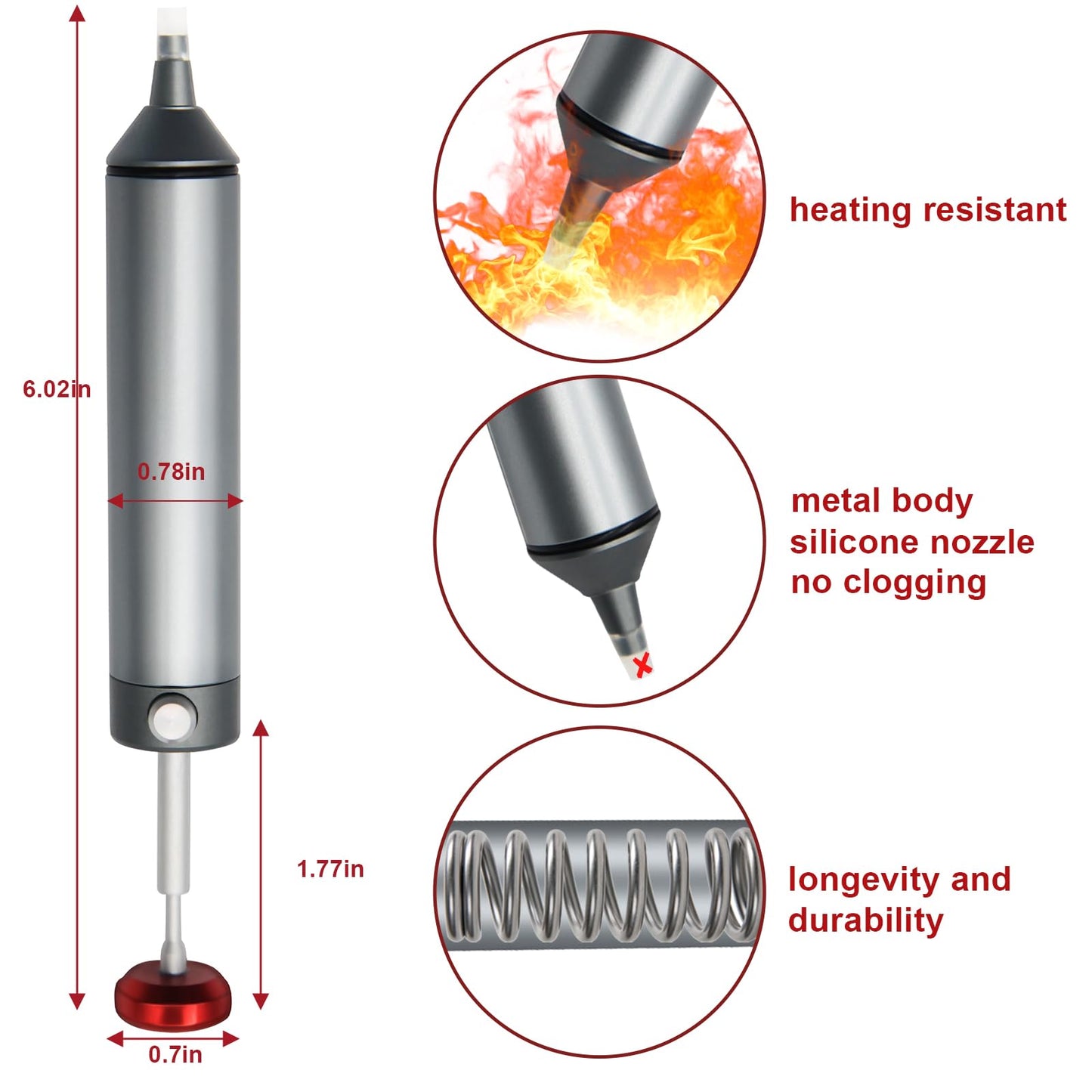 SILADKN Desoldering Tool for Engineer, 30hg-cm Strong Suction Metal Soldering Iron Solder Sucker, Manual Vacuum Suction Soldering with 50mm Silicone Nozzle for Integrated Circuit Board Repair 1PCS