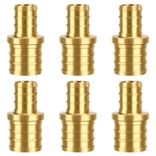 6 Pack PEX 3/4" × 1/2" straight Coupling Fittings, Brass Crimp for PEX Pipe in Plumbing Jobs