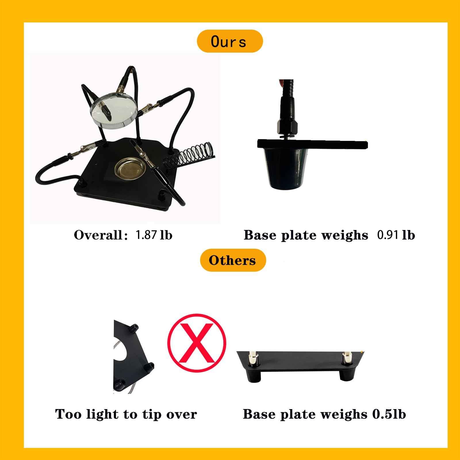 Soldering Station Helping Hands with Magnifying Glass Third Hand Stand Solder Tool PCB Holder Circuit Board Soldering Kit - Heavy Duty Base Plate | Four Flexible Arms