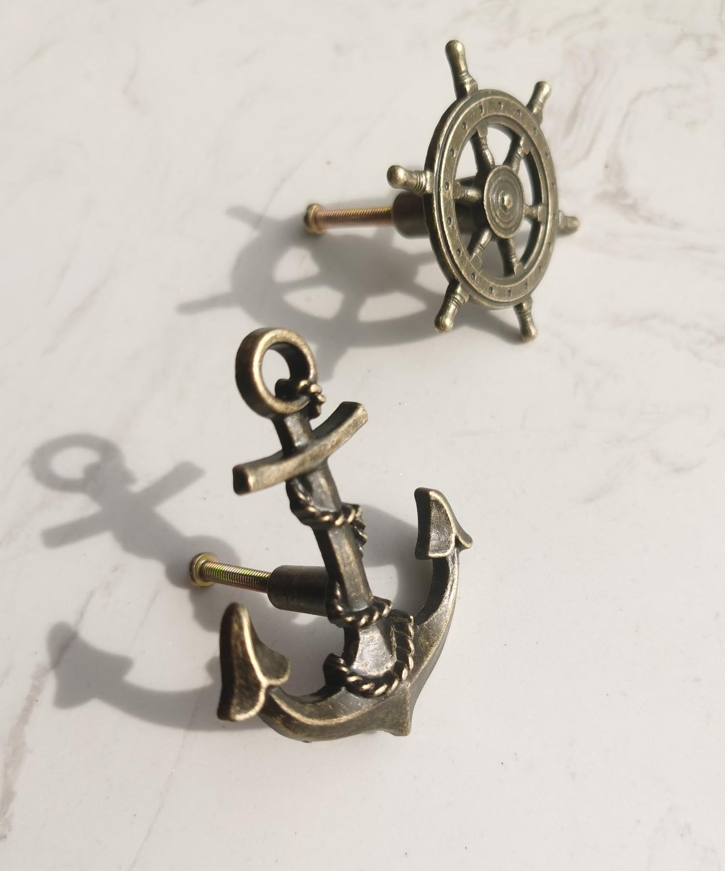 Aimoye Antique Bronze Kitchen Cabinet Knobs - Anchor Rudder Drawer Pulls, Antique Brushed Gold, Nautical Sea Theme Home Decor