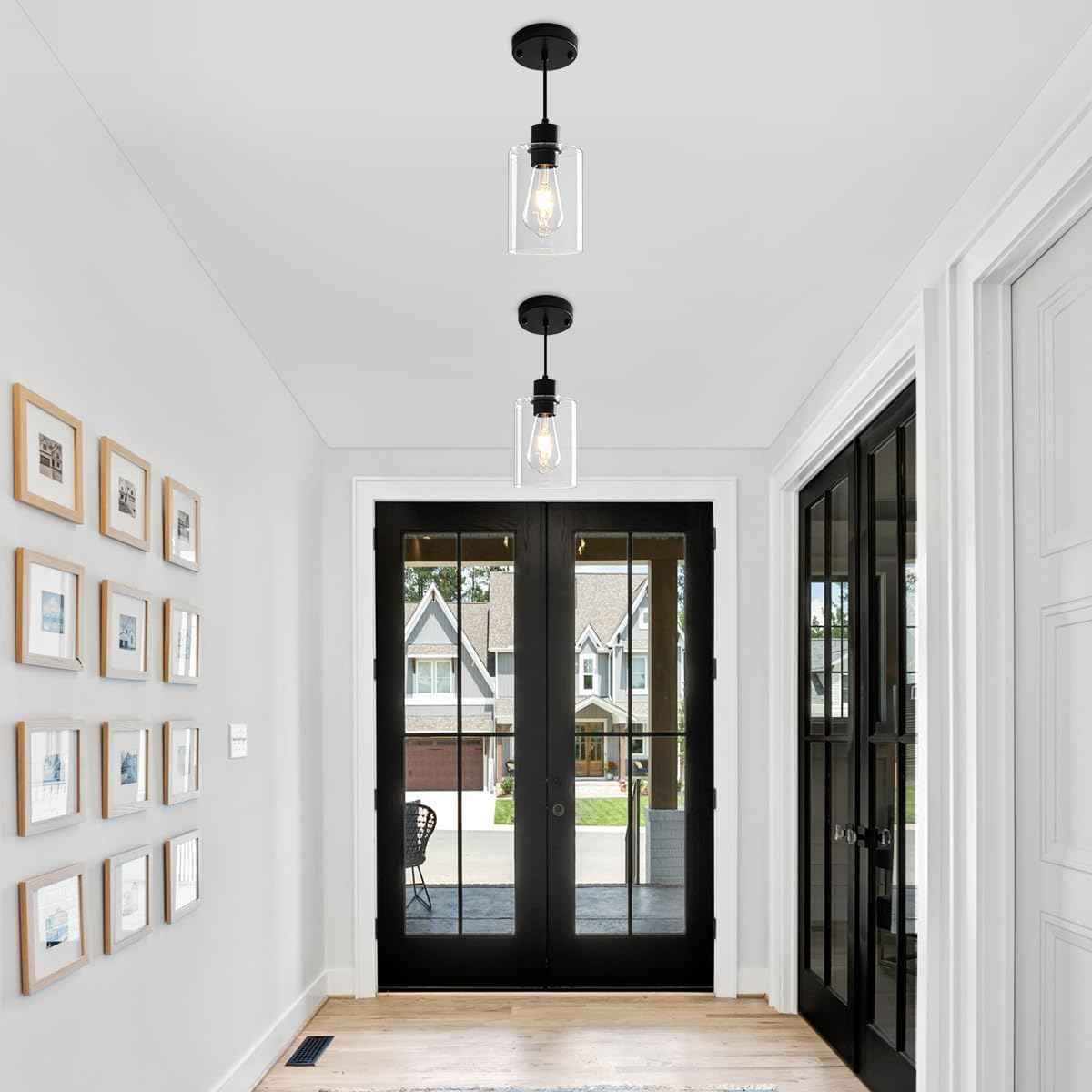 Modern Black Pendant Lights for Kitchen Island - 3 Pack Glass Hanging Fixtures