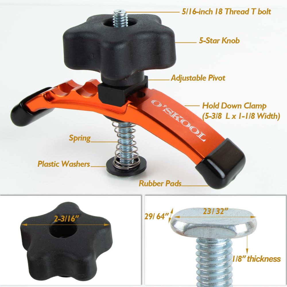 O'SKOOL Positionable T-Track Hold Down Clamp Kit, 5-3/8" L x 1-1/8" Width for CNC Router Clamp and T-Slot T-Track Clamp,2 Pack