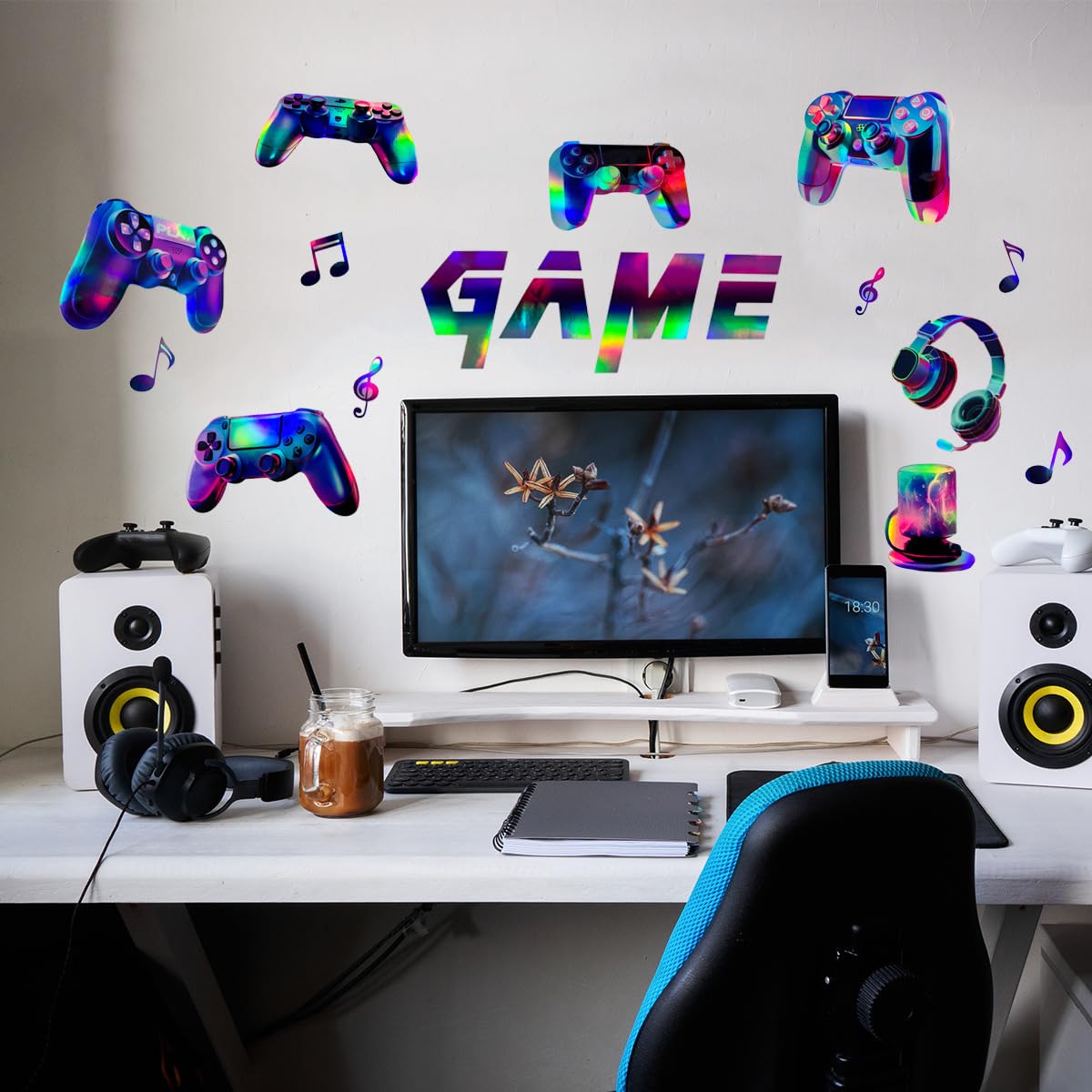 Runtoo Gamer Room Decals for Boys Laser Gaming Wall Stickers Kids Video Game Play Room PlayStation Decor