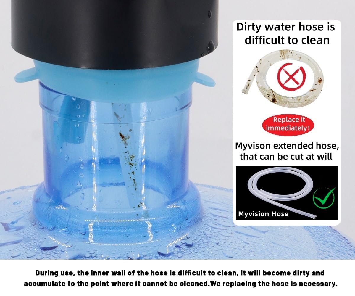 Myvision Replacement Hose & Cap for Electric Water Dispenser Pump, Contains Food Grade Silicone 5 Gallon Water Bottle Cap ×1 and Food Grade Hose ×1 Extended and Thickened Total Length 2.8 FT