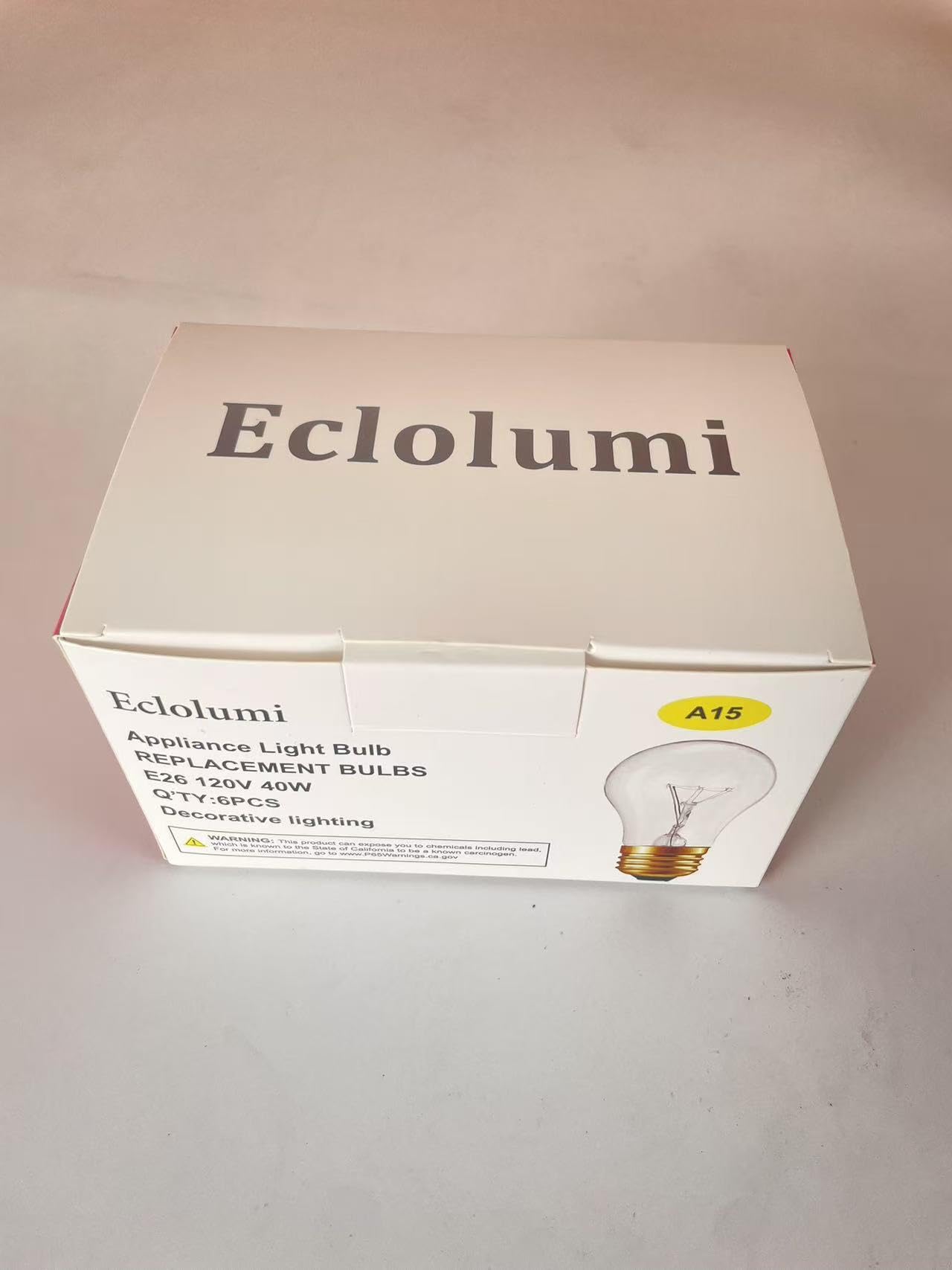 Eclolumi Light Bulb A15 40W Incandescent Mini-Standard Shape with E26 Standard Medium Screw Base for Refrigerators, Ovens, 110V, Dimmable, 2700K Warm White (A15-6p)