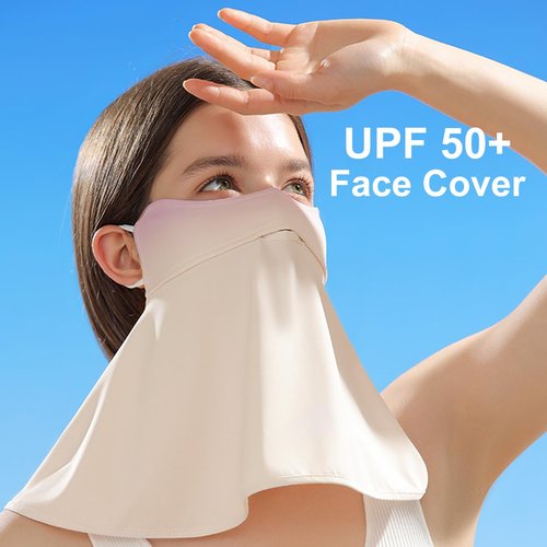 WRELS UPF 50+ Unisex Breathable Cooling Face Cover Sun UV Protection Earloop Neck Gaiter Scarf for Summer Outdoor Activities (Beige+Skin)
