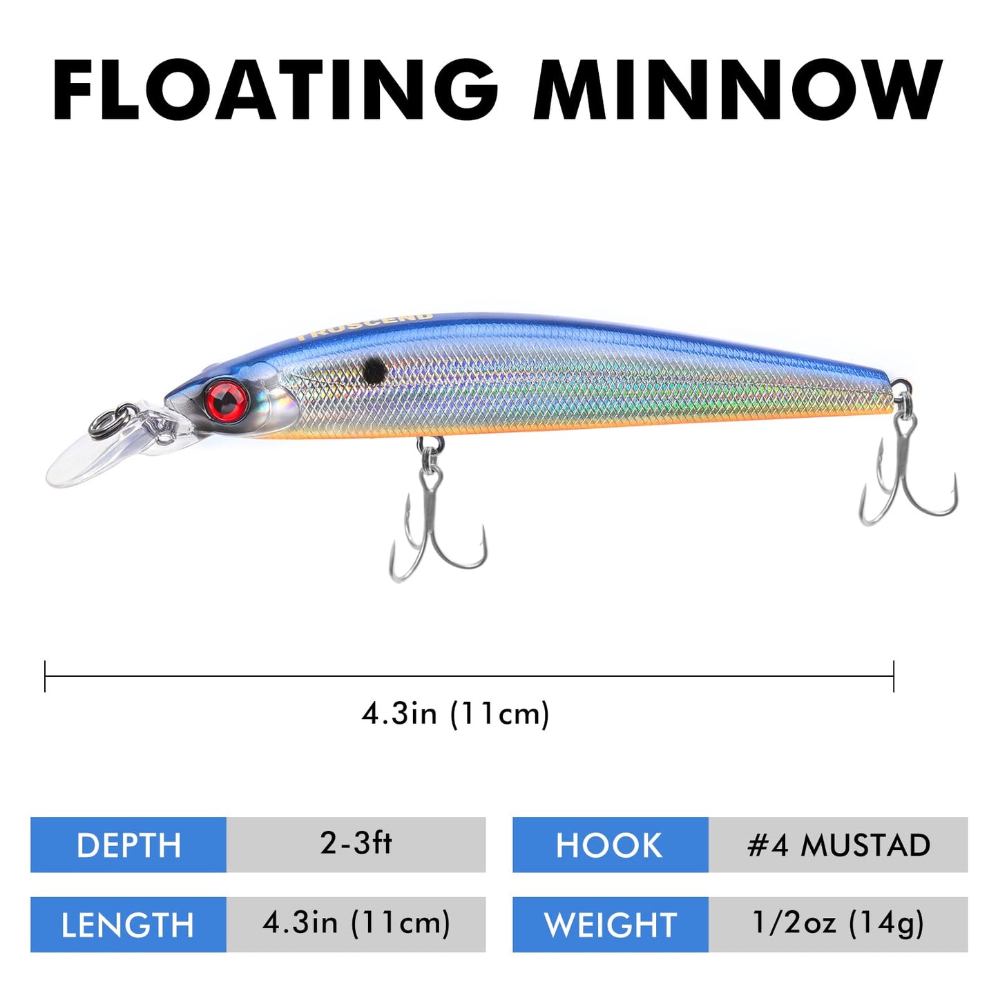 TRUSCEND Floating Jerkbait, Precision-Engineered Minnow Lures with Sound, Flash & Irresistible Action, Cast Farther, Glow Brighter and Rattle Louder Jerkbaits for Bass Walleye Pike Sea Trout Redfish