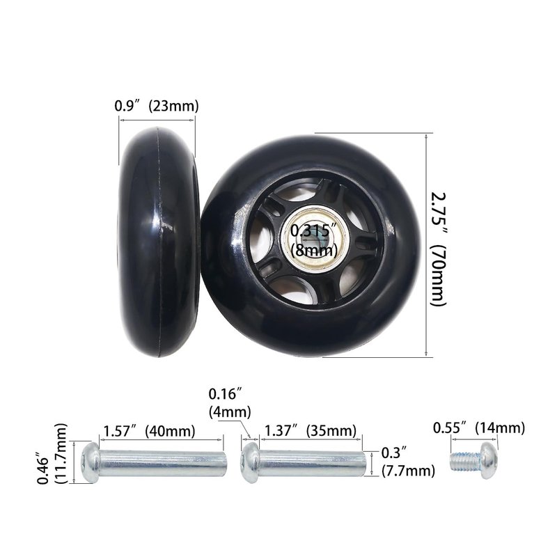 Mute Wear-resistant Luggage Suitcase Wheels Roller Skating Wheels Replacement Kit Outer Diameter 70mm Bearing Hole Diameter 8mm