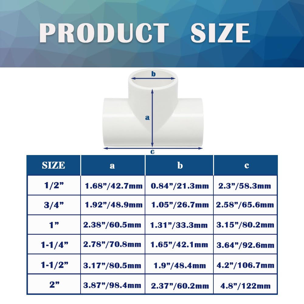 HayEastdor 5PCS 1 Inch Tee PVC Fittings Adapter Pipe Fitting Connectors Socket x Socket for Sprinkler, Drip Irrigation System, Pipes Extension HE064-1