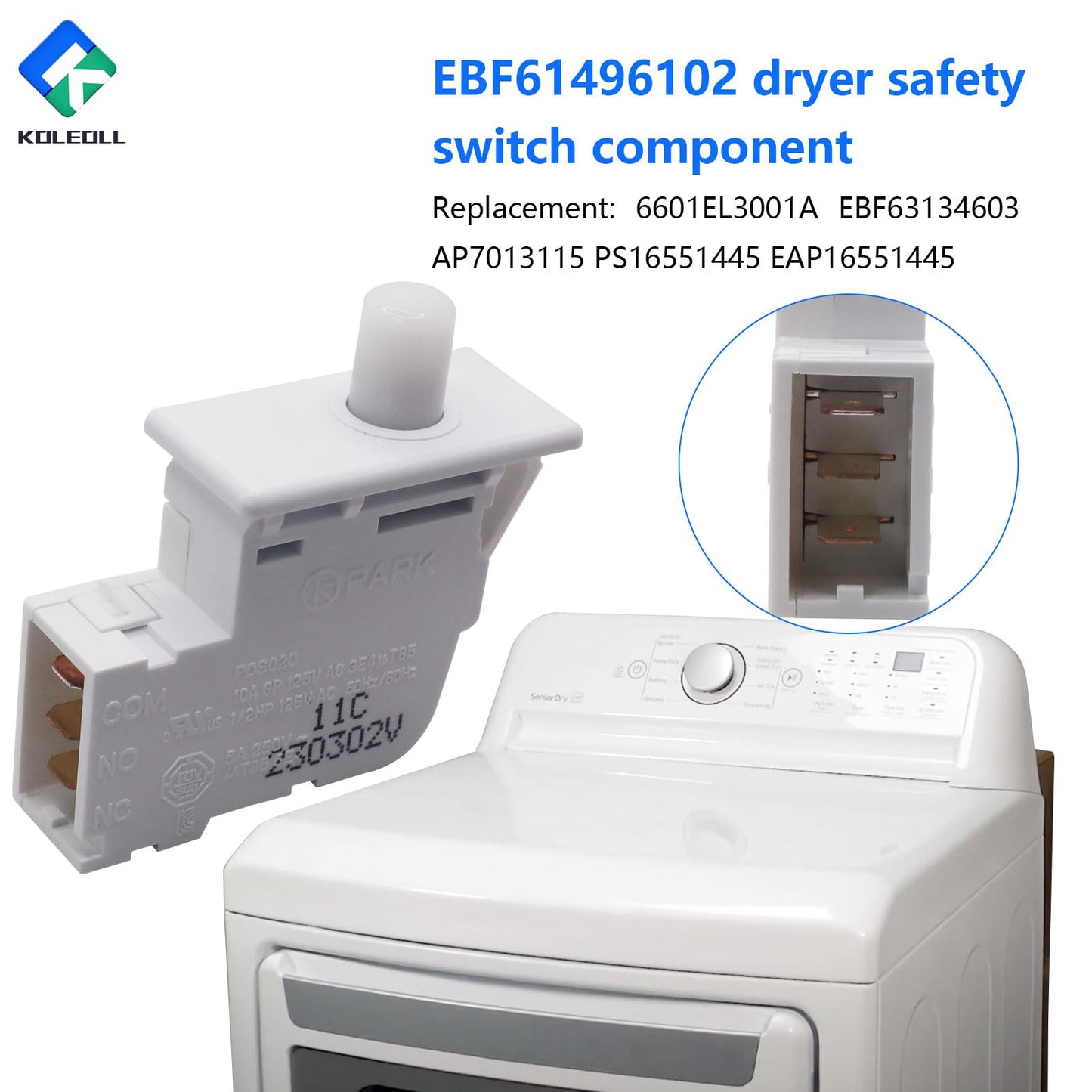 EBF61496102 Dryer Safety Switch Assembly Compatible with LG Kenmore Replaces 6601EL3001A EBF63134603 AP7013115 PS16551445 EAP16551445