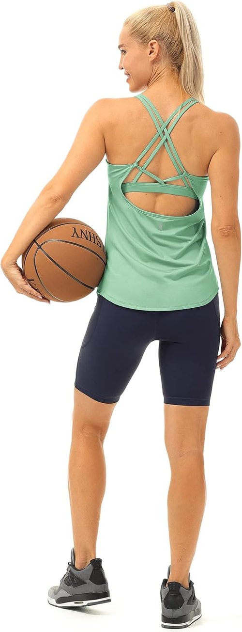 Icyzone Workout Tank Tops - Women's Strappy Athletic Yoga Tops with Built-In Bra | Ideal for Running & Gym