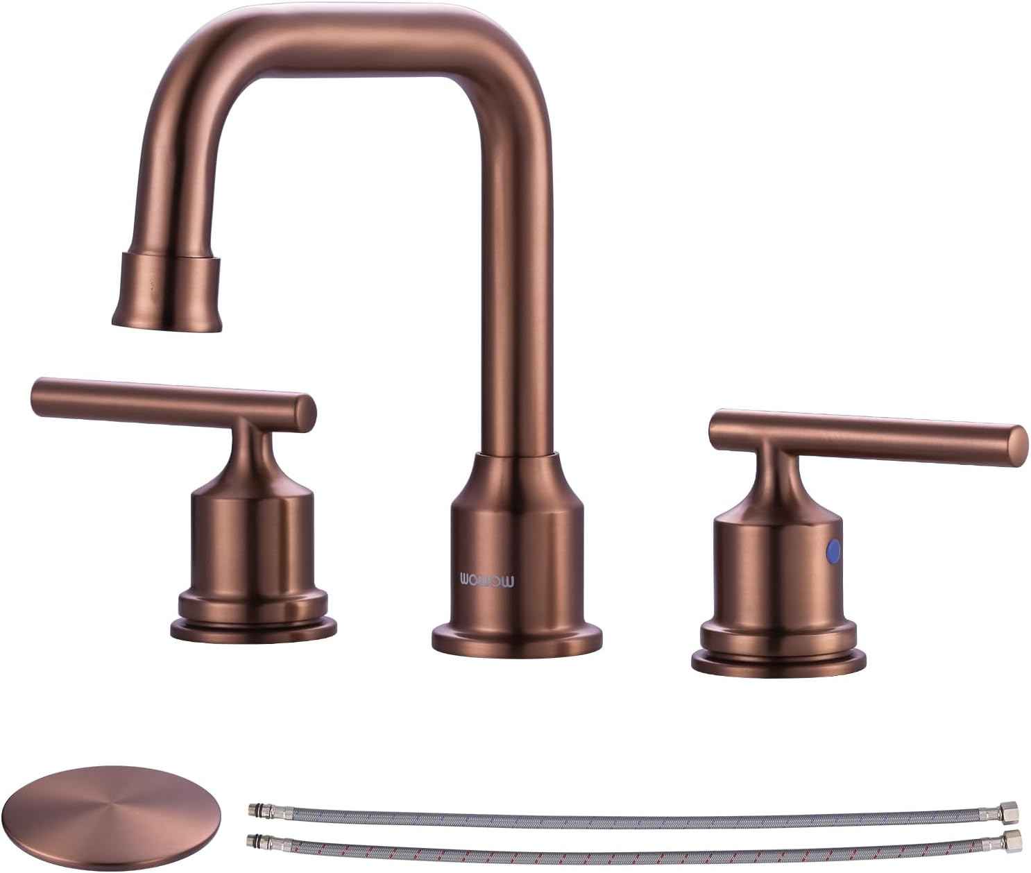 Brushed Nickel 8-Inch Widespread Bathroom Faucet with 360° Swivel Spout - Modern 2 Handle Lavatory Sink Fixture