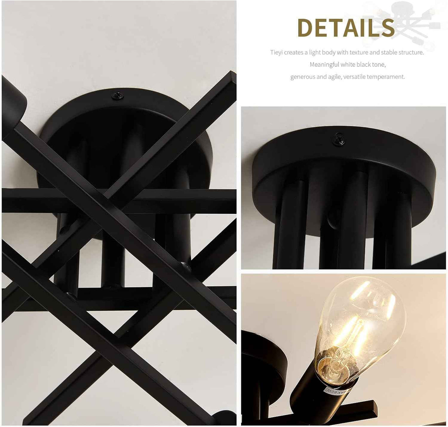 Gold Modern 6-Light Semi Flush Mount Ceiling Light Fixture - Vintage Sputnik Chandelier for Kitchen, Dining & Living Room
