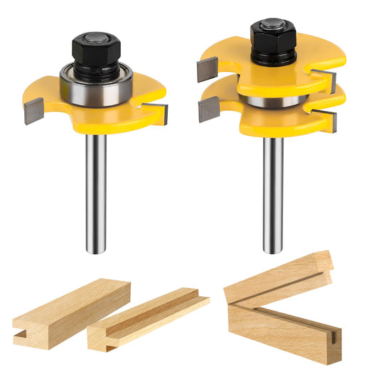 Tongue and Groove Router Bit Set 1/4 Inch Shank, UTRUSTTO 2 Pieces 1/4" Router Bits 3 Teeth Adjustable T Shape Wood Milling Cutter Woodworking Tool