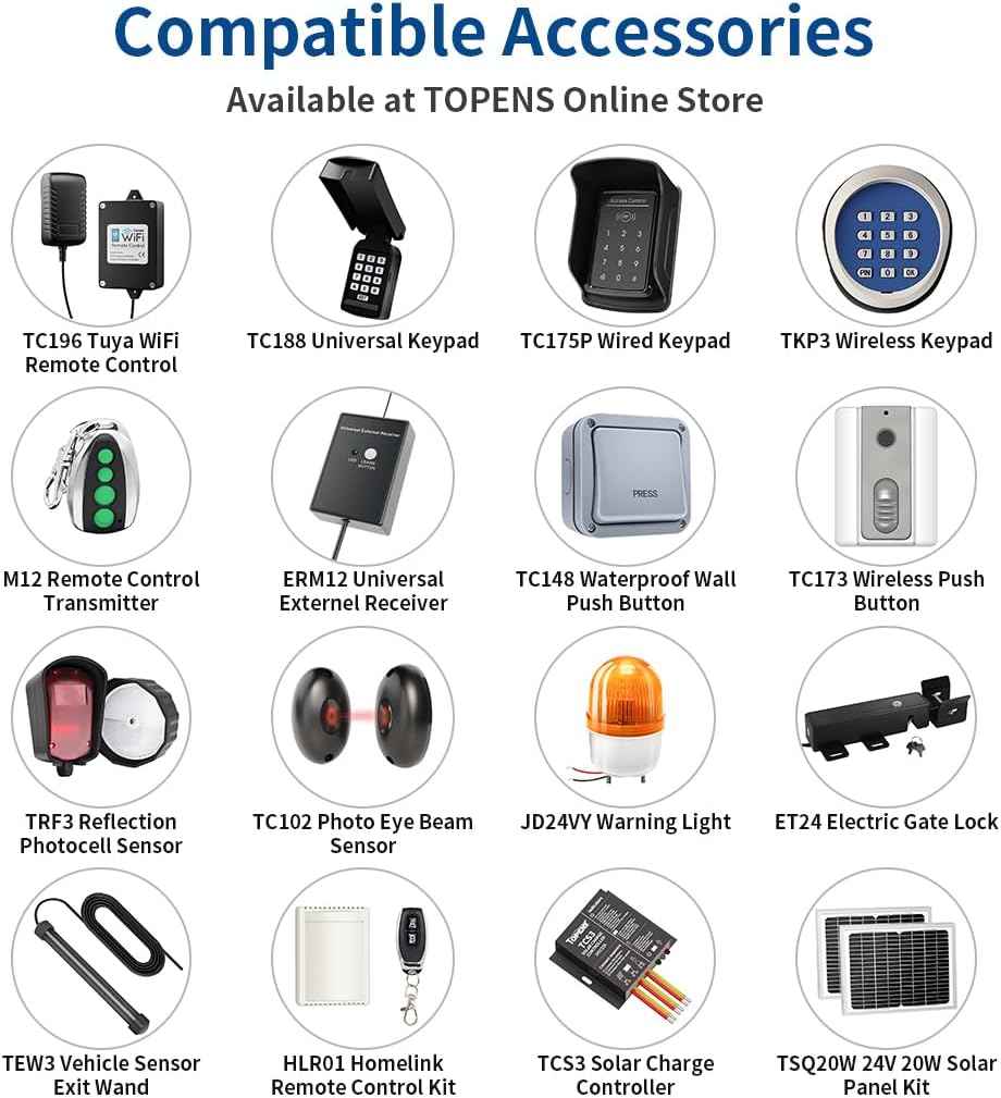 TOPENS ERM12 Universal Gate Opener Receiver & 2 Remotes - Automatic Swing & Slide Accessory