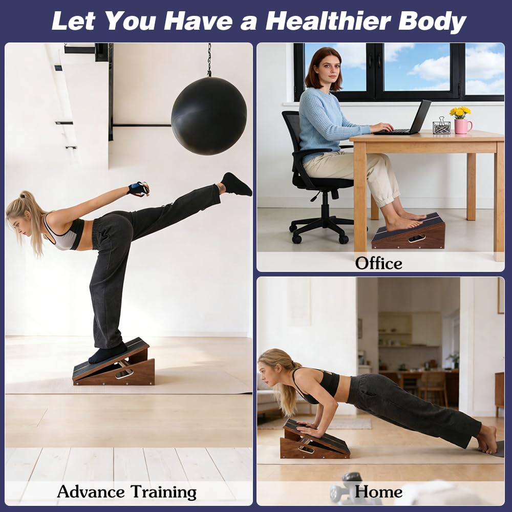 ABCDLIFE Slant Board for Calf Stretching & Relief, Adjustable Wooden Incline Slant Board for Squats, Calf Stretcher Board for Knees Ankle Heel Feet Leg, Home Gym Physical Therapy