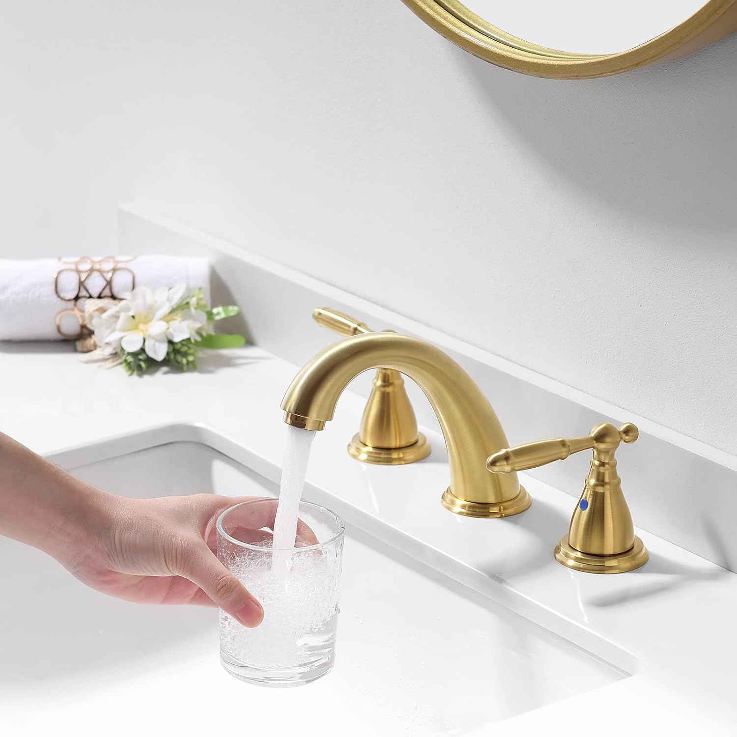 Phiestina 8-Inch Widespread Bathroom Faucet - Chrome, Lead-Free, Metal Pop-Up Drain, Model WF008-4-C