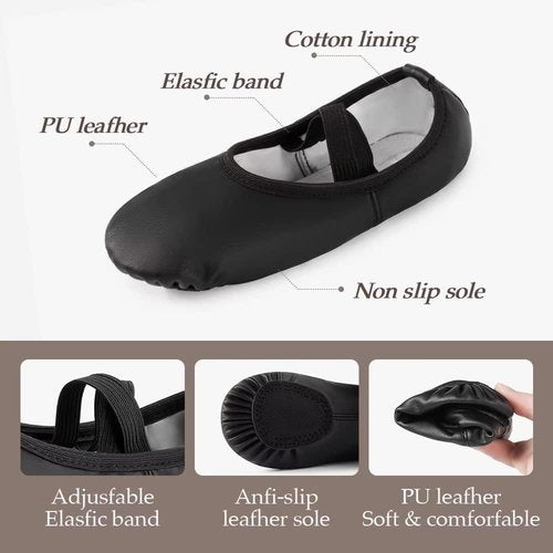 DyingSwan Toddler Ballet Shoes - Soft Leather No-Tie Dance Slippers for Girls | Sizes Toddler to Big Kid