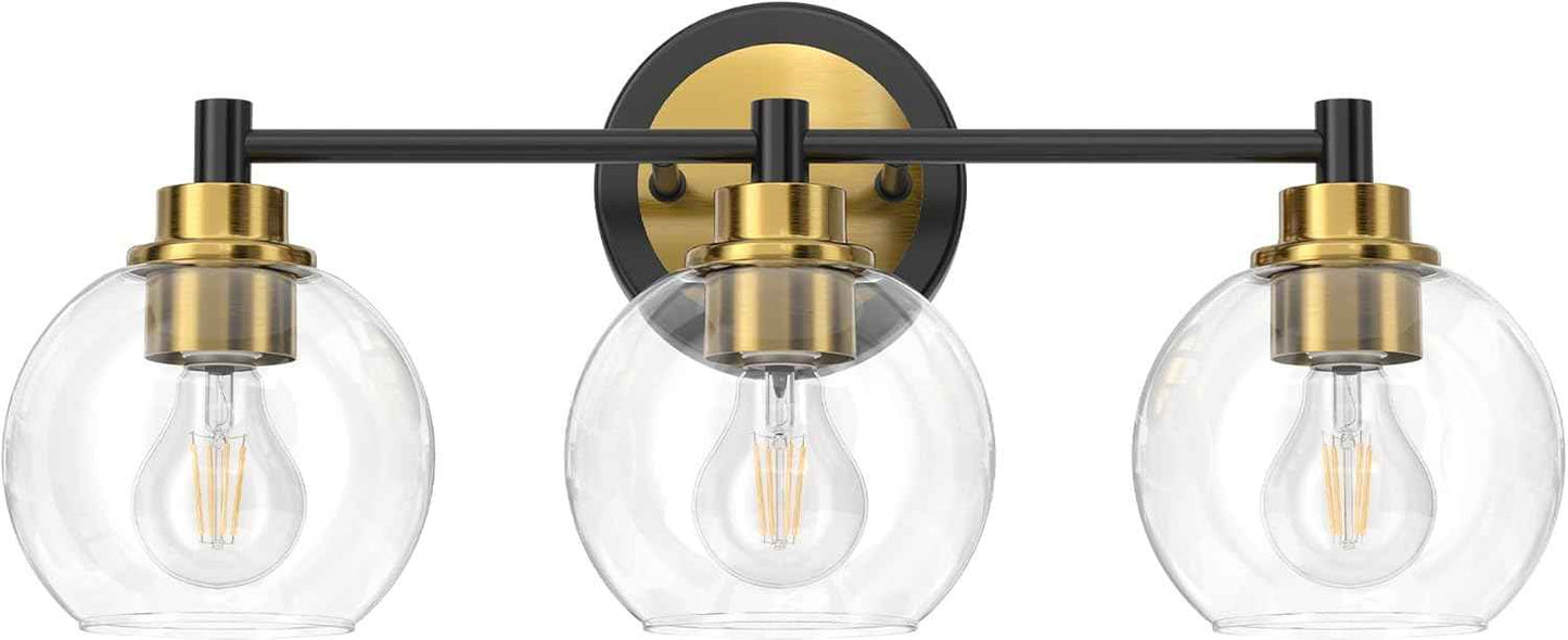 3-Light Vanity Bathroom Light Fixture with Globe Glass Shades - Brushed Nickel, ETL Certified