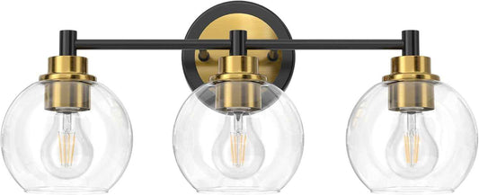 3-Light Vanity Bathroom Light Fixture with Globe Glass Shades - Brushed Nickel, ETL Certified