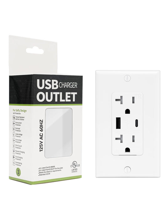1 Pack USB Outlet 20 Amp TR Tamper Resistant Wall Receptacle with USB C and USB A Ports UL Listed CSA Certified Standard Wall Plate Included White