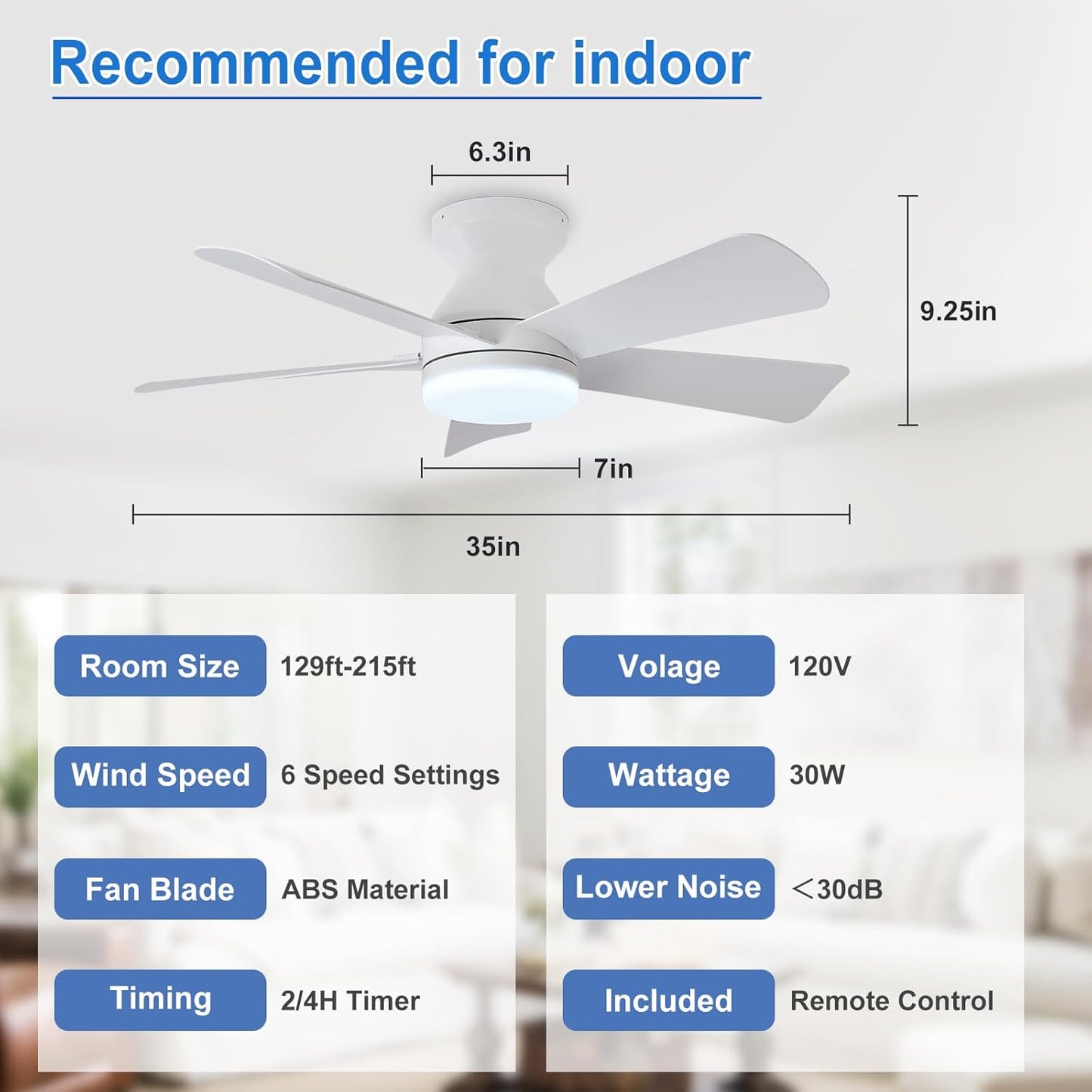 42-Inch Modern Black Ceiling Fan with Light & Remote - Dimmable Low Profile, 5 Reversible Walnut Blades, 6 Speeds for Indoor/Outdoor Use