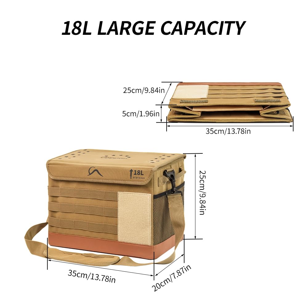 PSKER 18L Camping Storage Bag, Multifunctional Waterproof Picnic Basket, Tent Stakes Organizer,with Adjustable Shoulder Strap for Hiking Cookware, Travel, Car