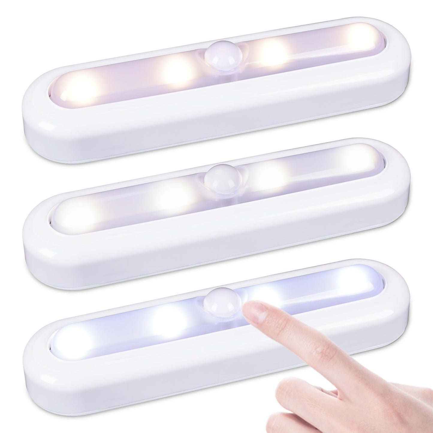 STAR-SPANGLED 3 Pack 7” Dimmable Push Tap Lights, Stick on LED Touch Lights AAA Battery Operated for Kitchen, Closet, Under Cabinet, 3 Color Modes