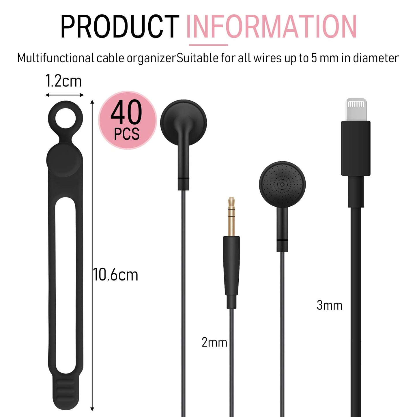 Nuanchu 40 Pcs Silicone Cable Ties Reusable Holder Adjustable Straps Multipurpose Charging Cable Organizer for Fastening Charging Cords Wires(4.17 Inch,Black, Gray)