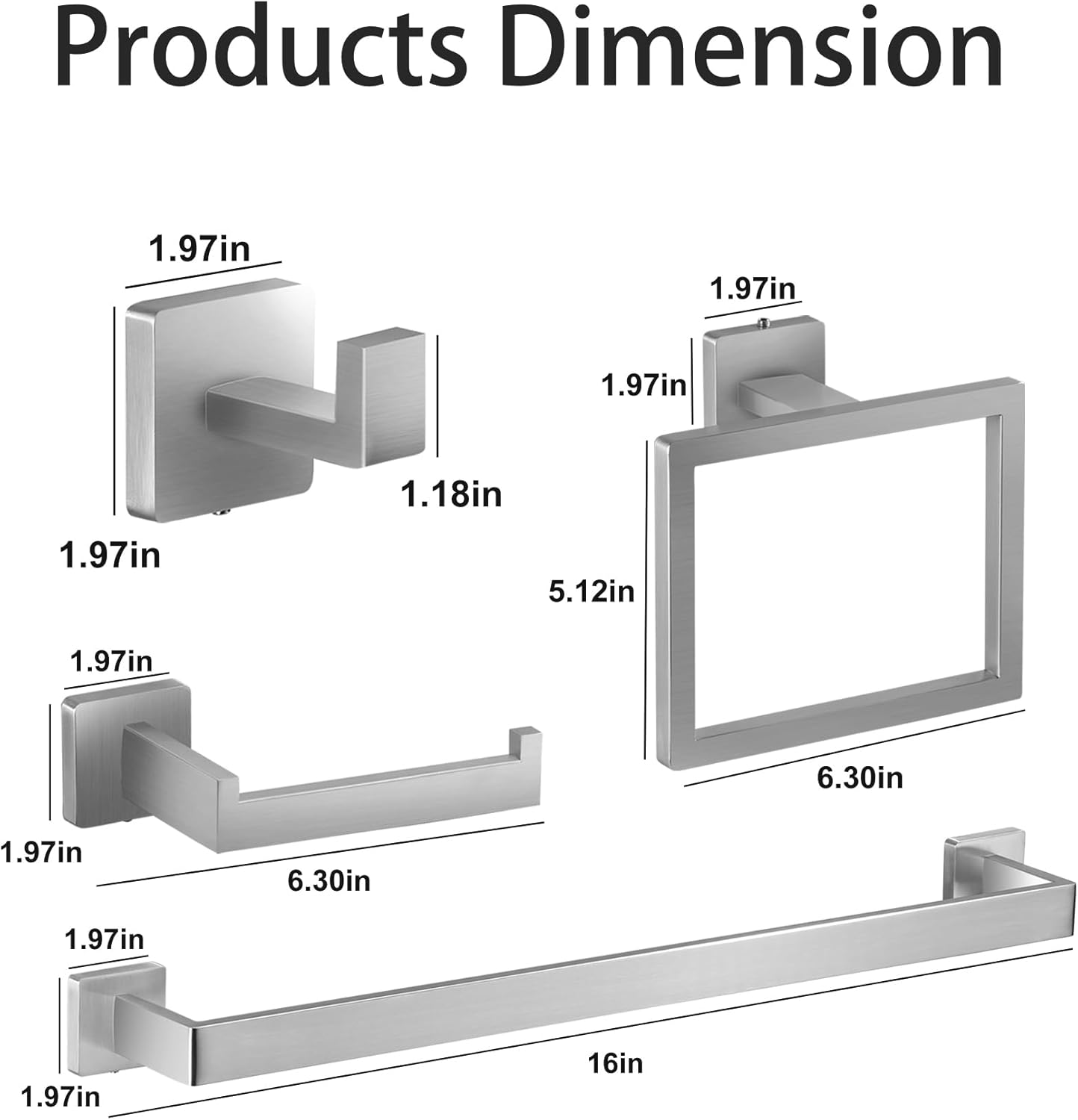 Brushed Nickel Bathroom Hardware Set - 10-Piece Towel Bar, Ring, Hook & Holder Kit