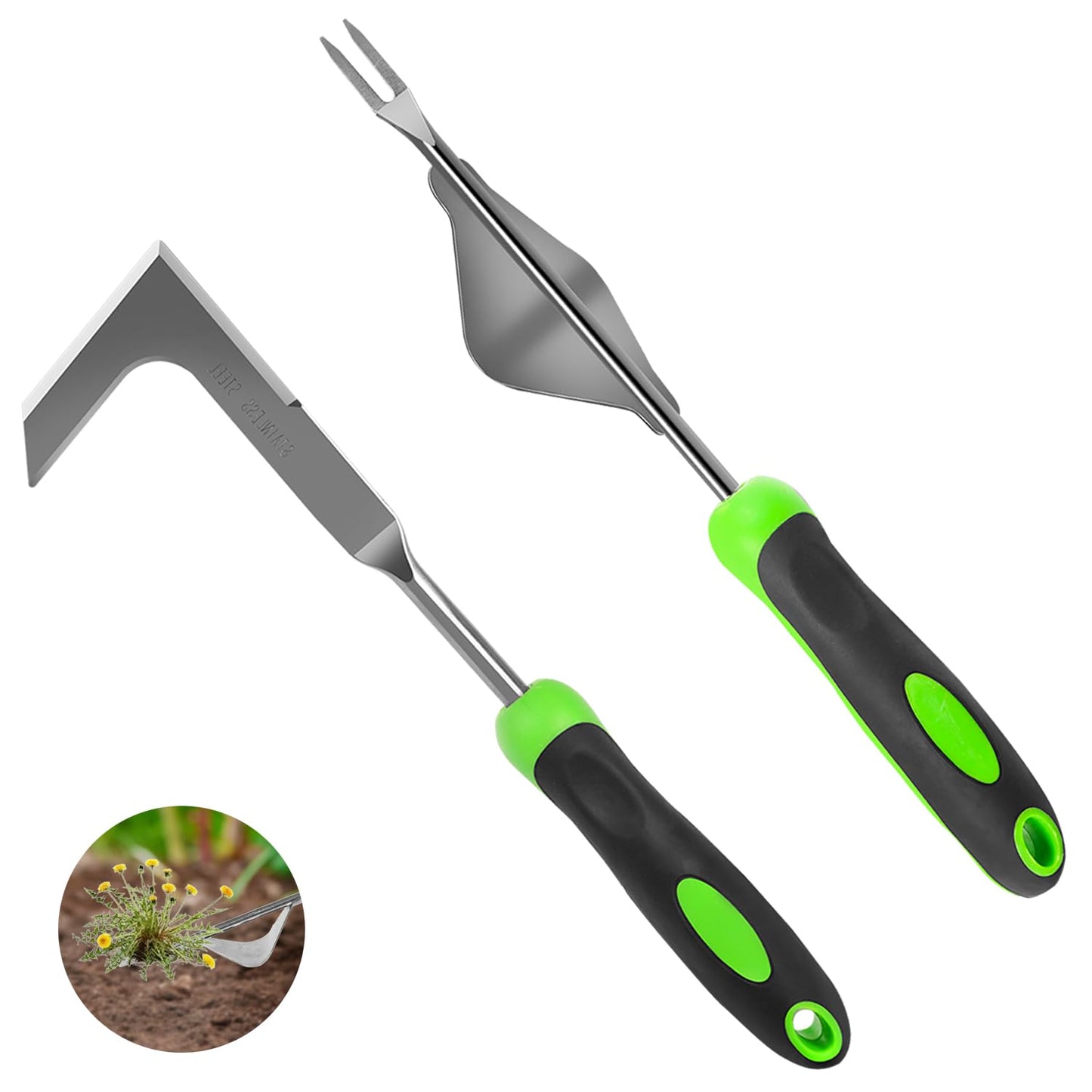Juxifyron Weed Puller Tool, Manual Hand Weeder Tool, Crack Weeder Crevice Weeding Tool Stainless Steel, Paving Brick Moss Dandelion Removal, 2 Pack Weed Remover Tool for Garden Patio