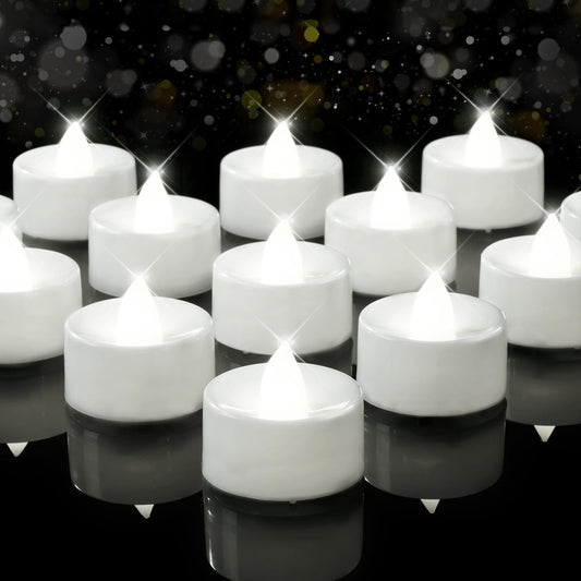 BEICHI Flameless Candles, 24Pack Battery Operated Candle, LED Tea Lights Candles Battery Operated, Flickering Fake Votives for Wedding Halloween Christmas Diwali- Pure White Light