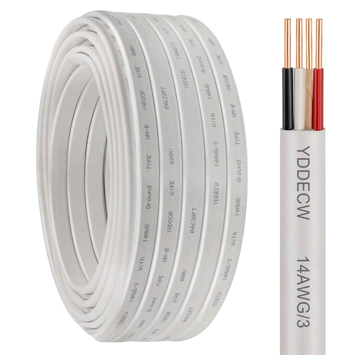 14 Gauge NM-B Wire with Ground - 50FT Pure Copper Indoor Electrical Cable for Outlets & Switches