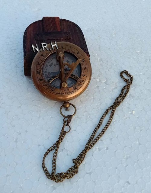 Antique Compass with Leather Case Brass Handmade Pocket Compass Push Button Compass Gift Item
