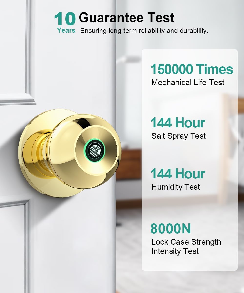 Smart Fingerprint Door Lock - Biometric Keyless Entry Knob with App Control for Home, Office & Garage