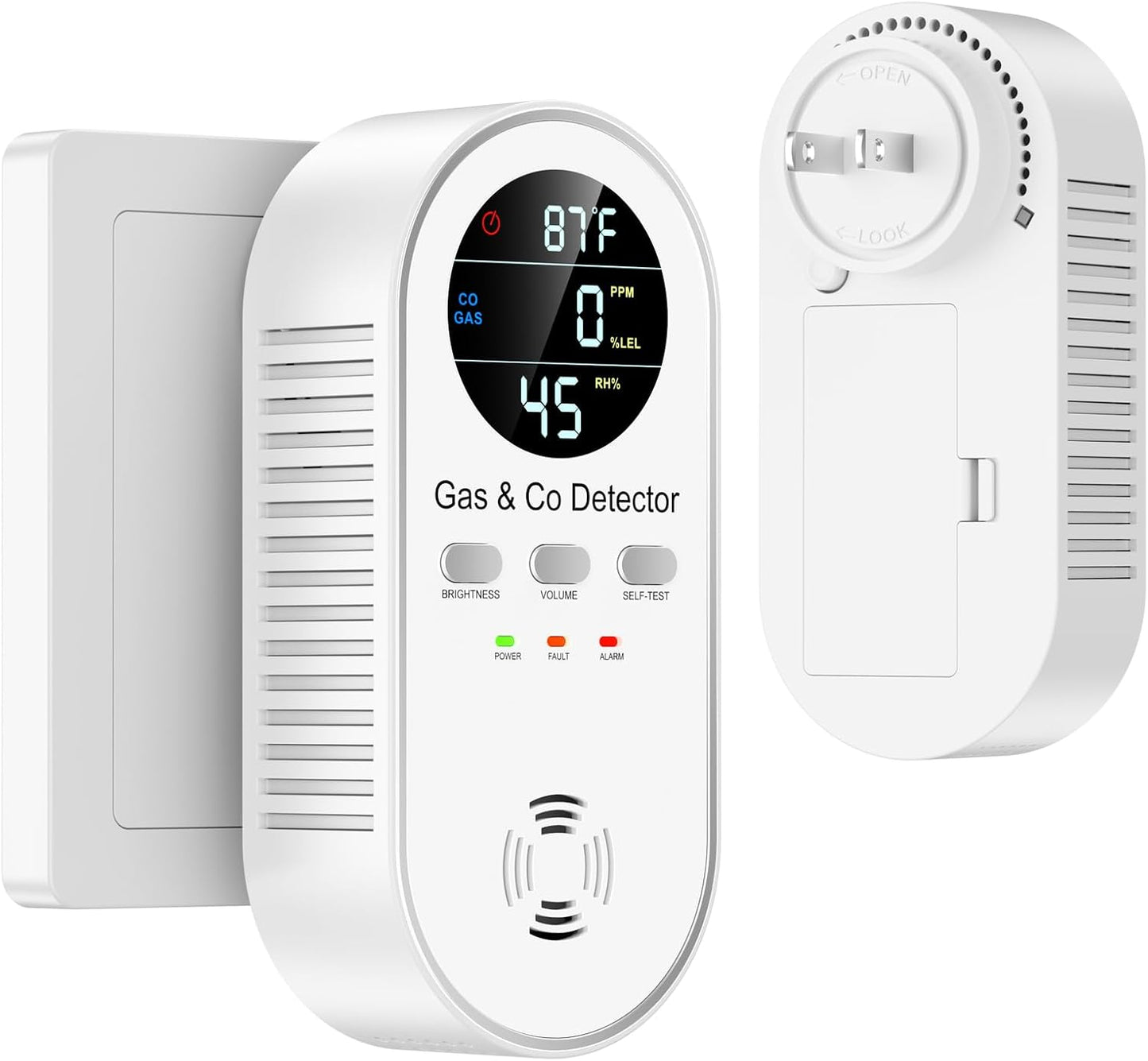 5-in-1 Carbon Monoxide & Natural Gas Detector with Temperature & Humidity Sensor - Battery Backup, LED Display, Sound & Light Alerts for Home & Hotel